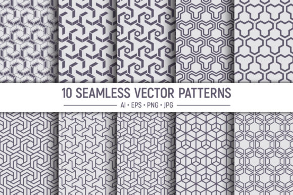 10 Seamless Hexagons Vector Patterns