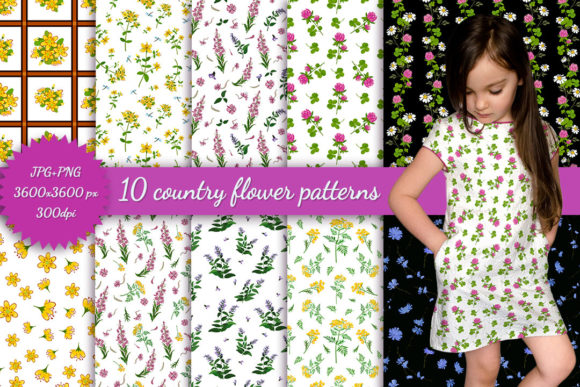 Set of Floral Patterns in Country Style