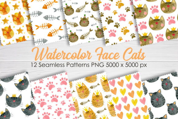 Watercolor Seamless Patterns Cats Faces: A Versatile Design Resource